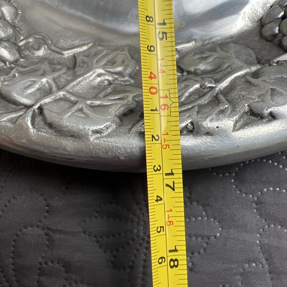 VTG Mexican Pewter Grape & Vine Silver Tray Platter  Large Holiday Serverware - Picture 8 of 12
